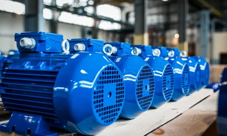 Rows of blue electric motors